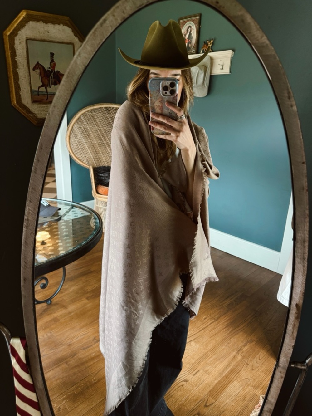 Louis Vuitton taupe Monogram large silk Shawl Scarf 57.5” x 53.5 - Picture 2 of 16